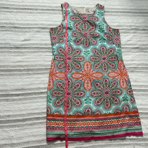 London Style Womens Printed Dress Mini Sleeveless Back Zipper Cotton Blue Pink - Picture 3 of 9